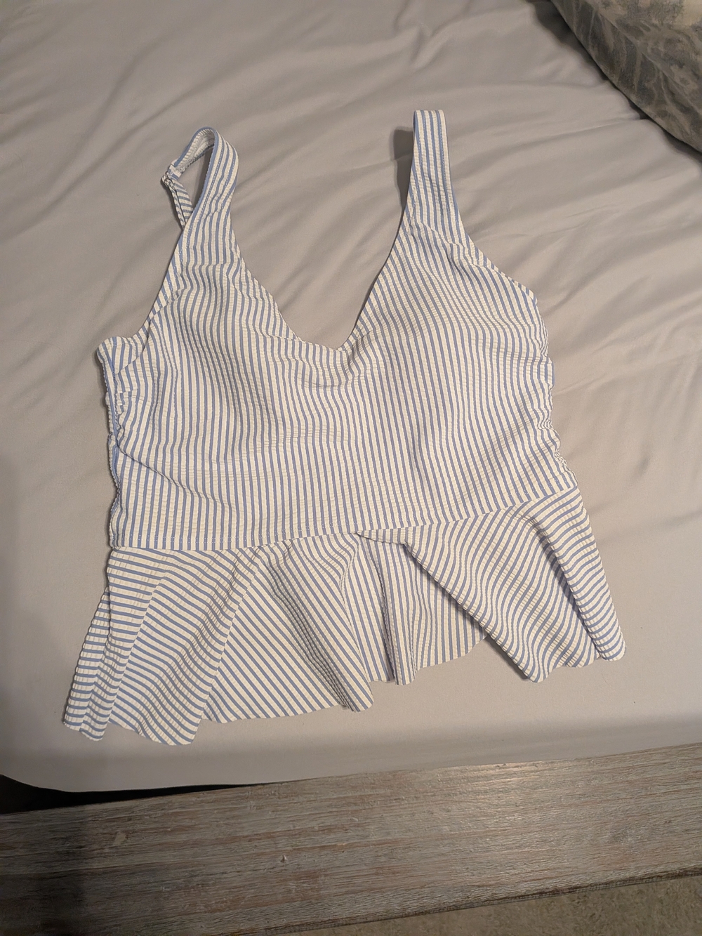 Ruffle Butts Blue & White Striped Peplum Swim Top